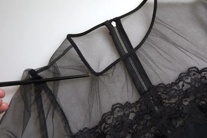 Robe midi moulante en dentelle florale transparente noire de Dolce & Gabbana