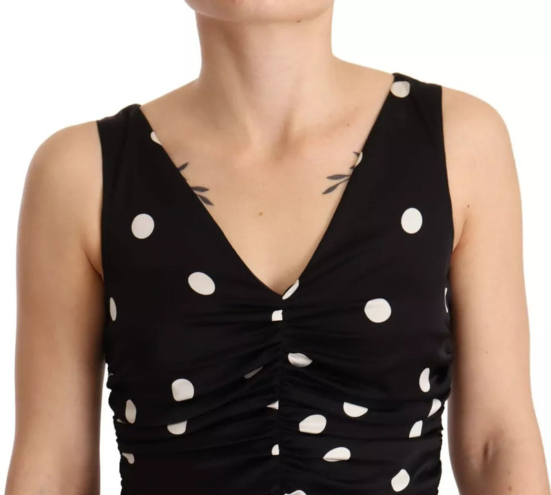 Dolce & Gabbana Robe Midi V-neck en Soie Noire à Pois