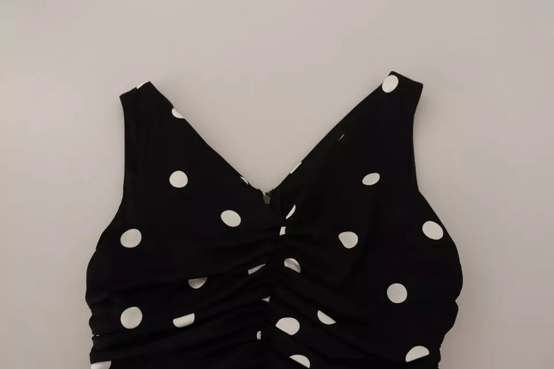 Dolce & Gabbana Robe Midi V-neck en Soie Noire à Pois