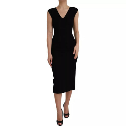 Robe midi moulante sans manches en viscose noire de Dolce & Gabbana