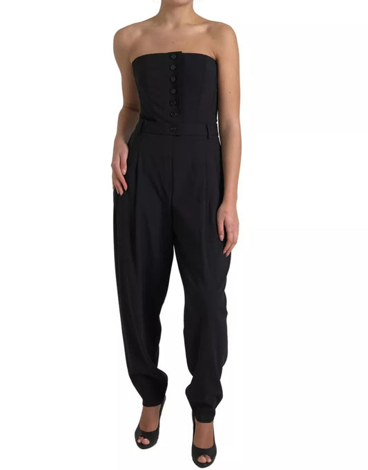 Dolce & Gabbana zwarte, strakvallende, mouwloze jumpsuit van stretchwol
