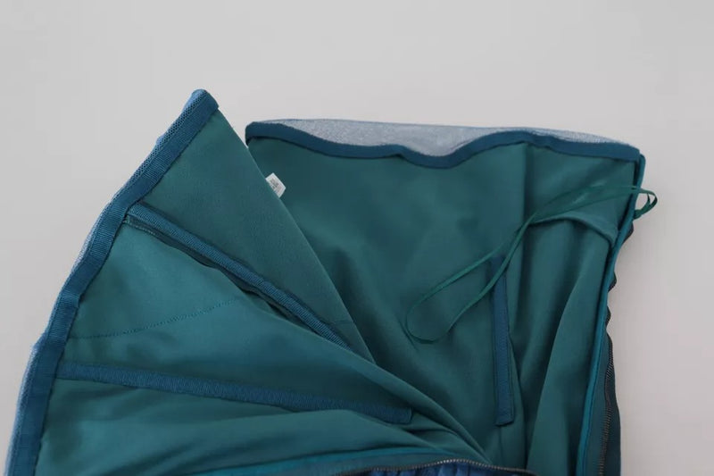 Dolce & Gabbana Robe Mi-Longue en Tulle Bleu avec Détails Froncés