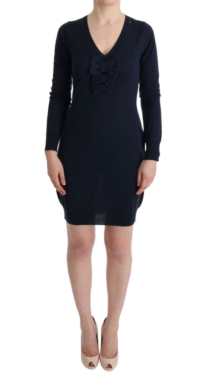 MARGHI LO' Robe chemise en laine bleue à manches longues