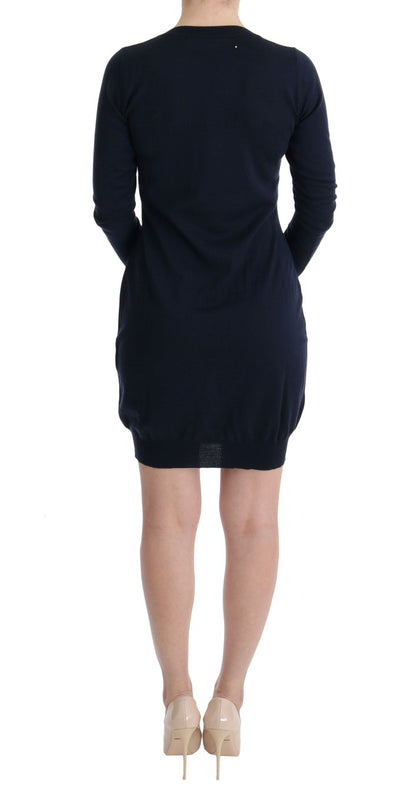 MARGHI LO' Robe chemise en laine bleue à manches longues