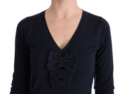 MARGHI LO' Robe chemise en laine bleue à manches longues