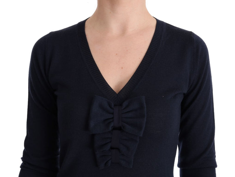 MARGHI LO' Robe chemise en laine bleue à manches longues