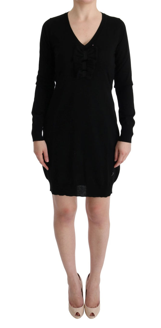 MARGHI LO' Robe chemise noire en laine à manches longues