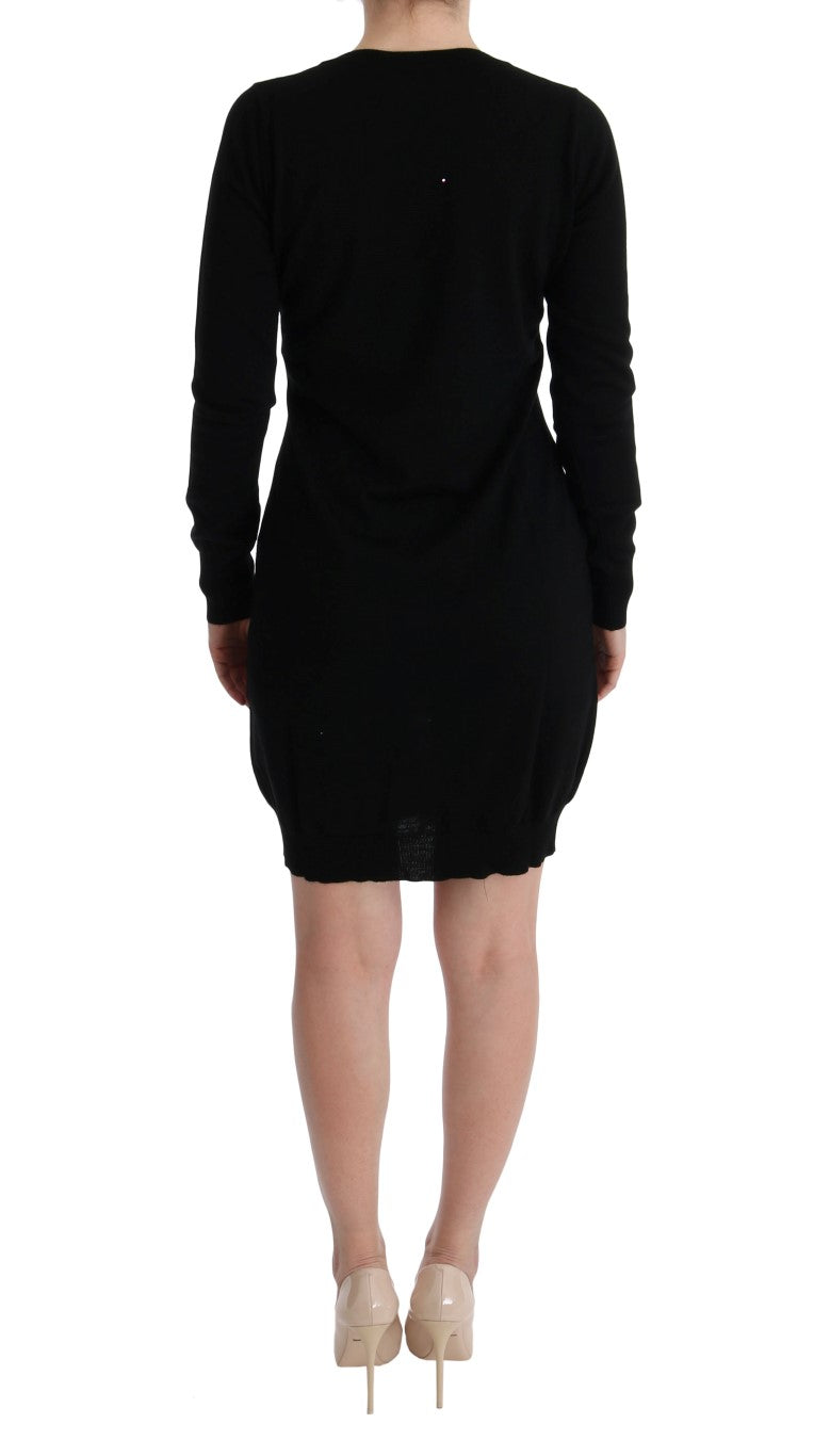 MARGHI LO' Robe chemise noire en laine à manches longues