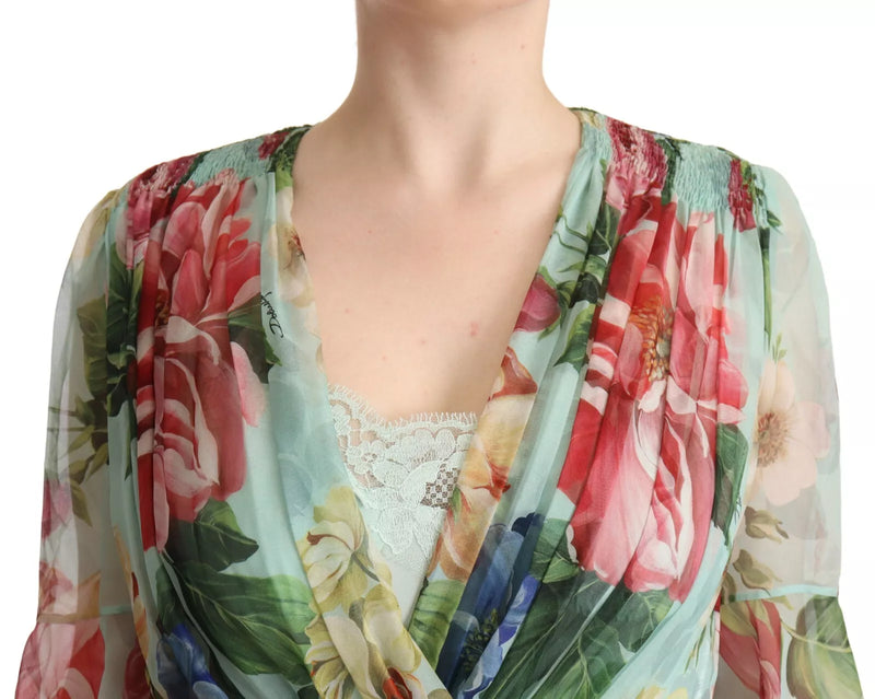 Robe Midi V-neck à Fleurs Vertes Dolce & Gabbana