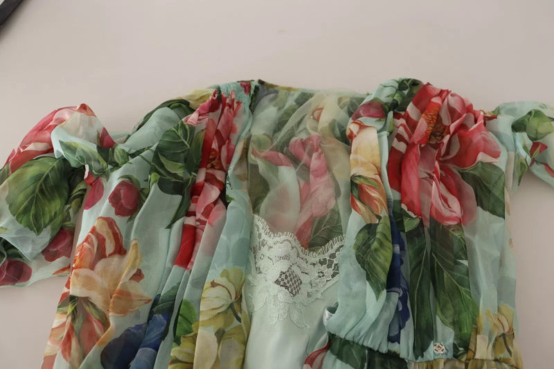 Robe Midi V-neck à Fleurs Vertes Dolce & Gabbana