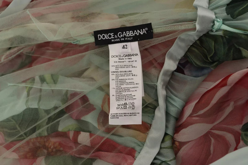 Robe Midi V-neck à Fleurs Vertes Dolce & Gabbana