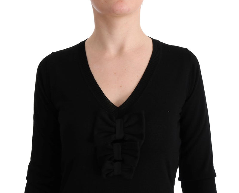 MARGHI LO' Robe chemise noire en laine à manches longues