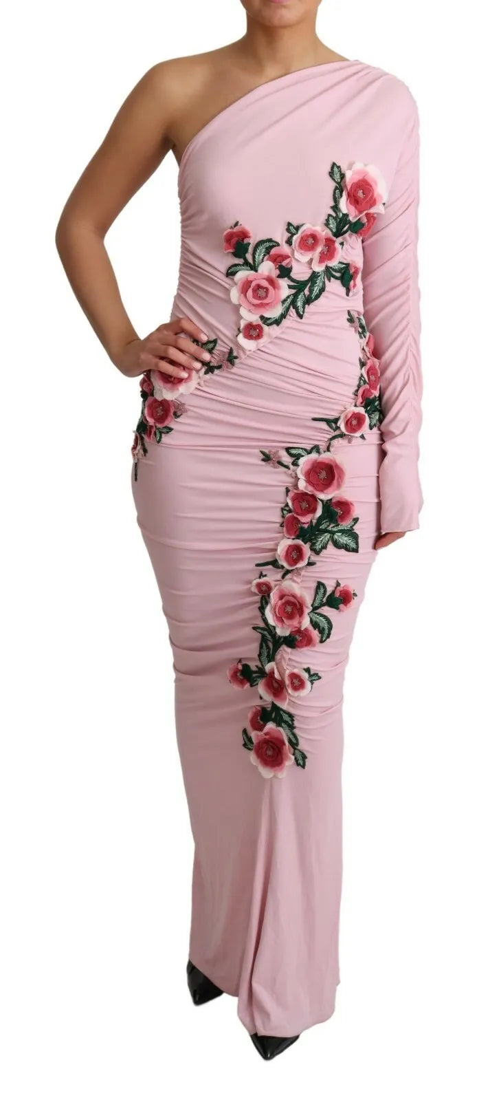 Robe Dolce & Gabbana à Fleurs Rose à Épaule Dénudée