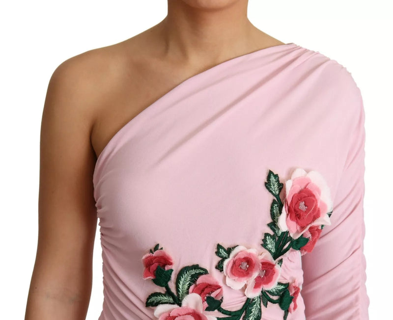 Robe Dolce & Gabbana à Fleurs Rose à Épaule Dénudée