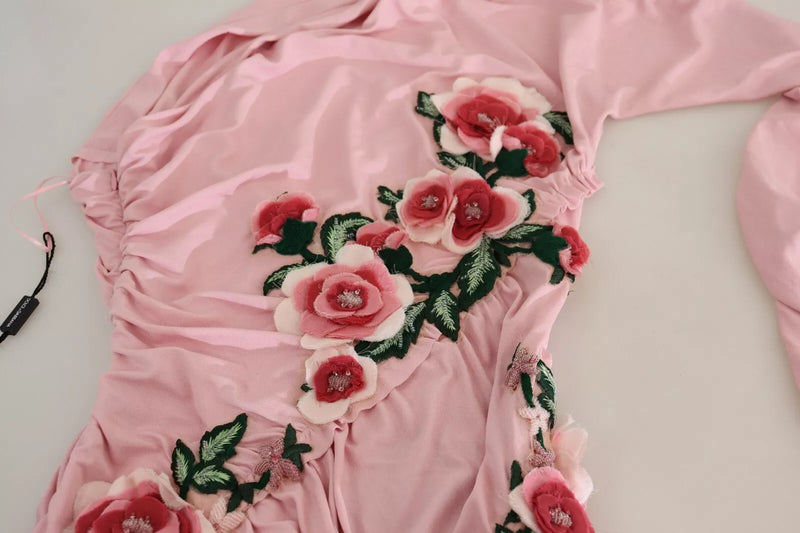Robe Dolce & Gabbana à Fleurs Rose à Épaule Dénudée