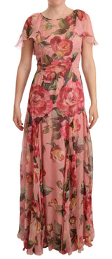Robe Maxi Florale en Soie Rose Dolce & Gabbana