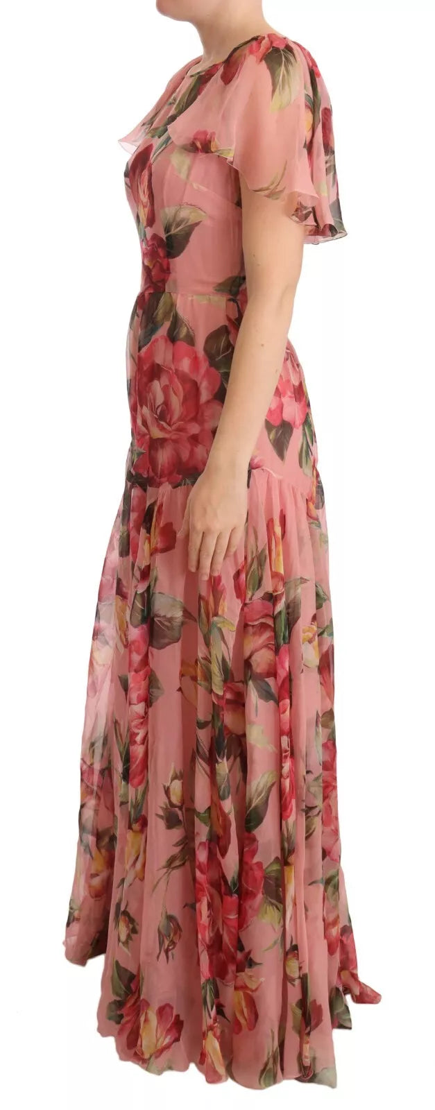 Robe Maxi Florale en Soie Rose Dolce & Gabbana