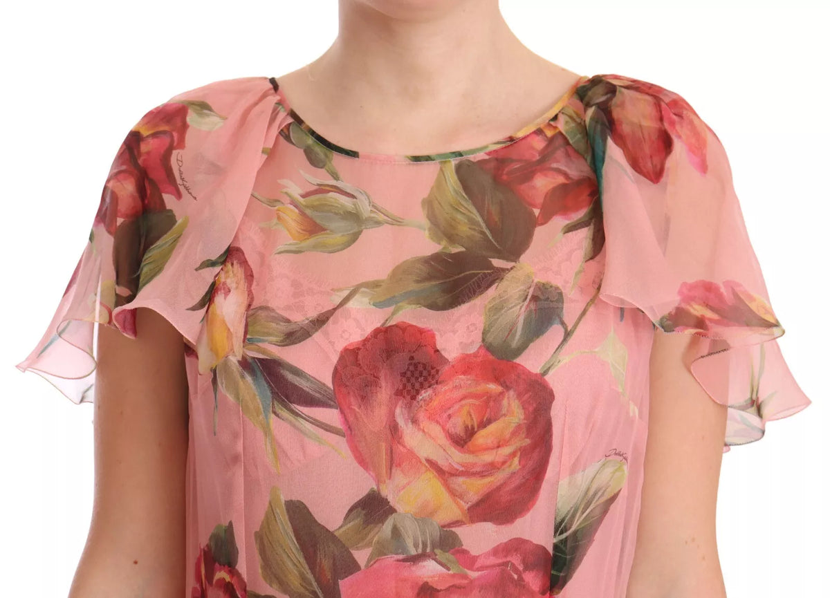 Robe Maxi Florale en Soie Rose Dolce & Gabbana