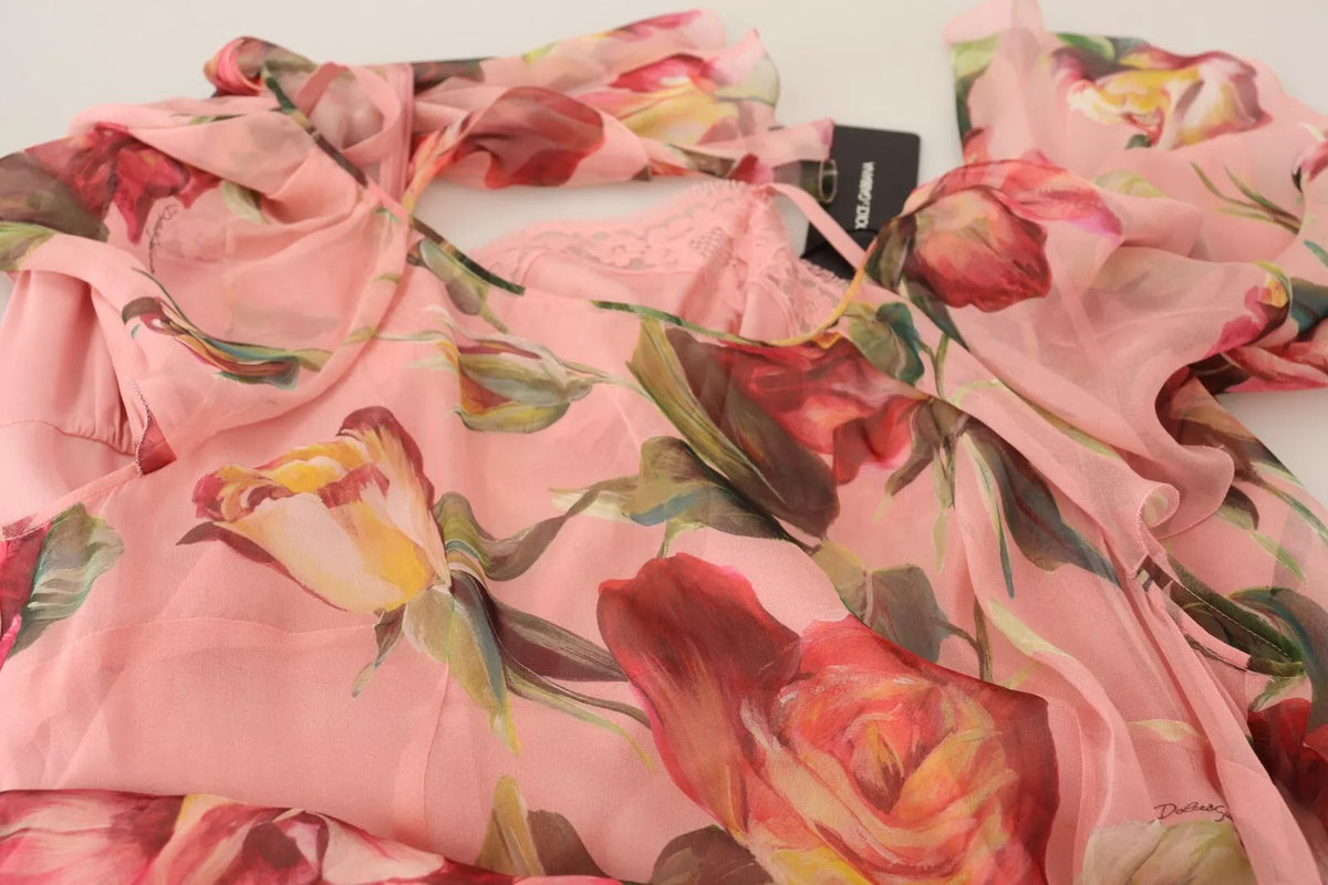 Robe Maxi Florale en Soie Rose Dolce & Gabbana