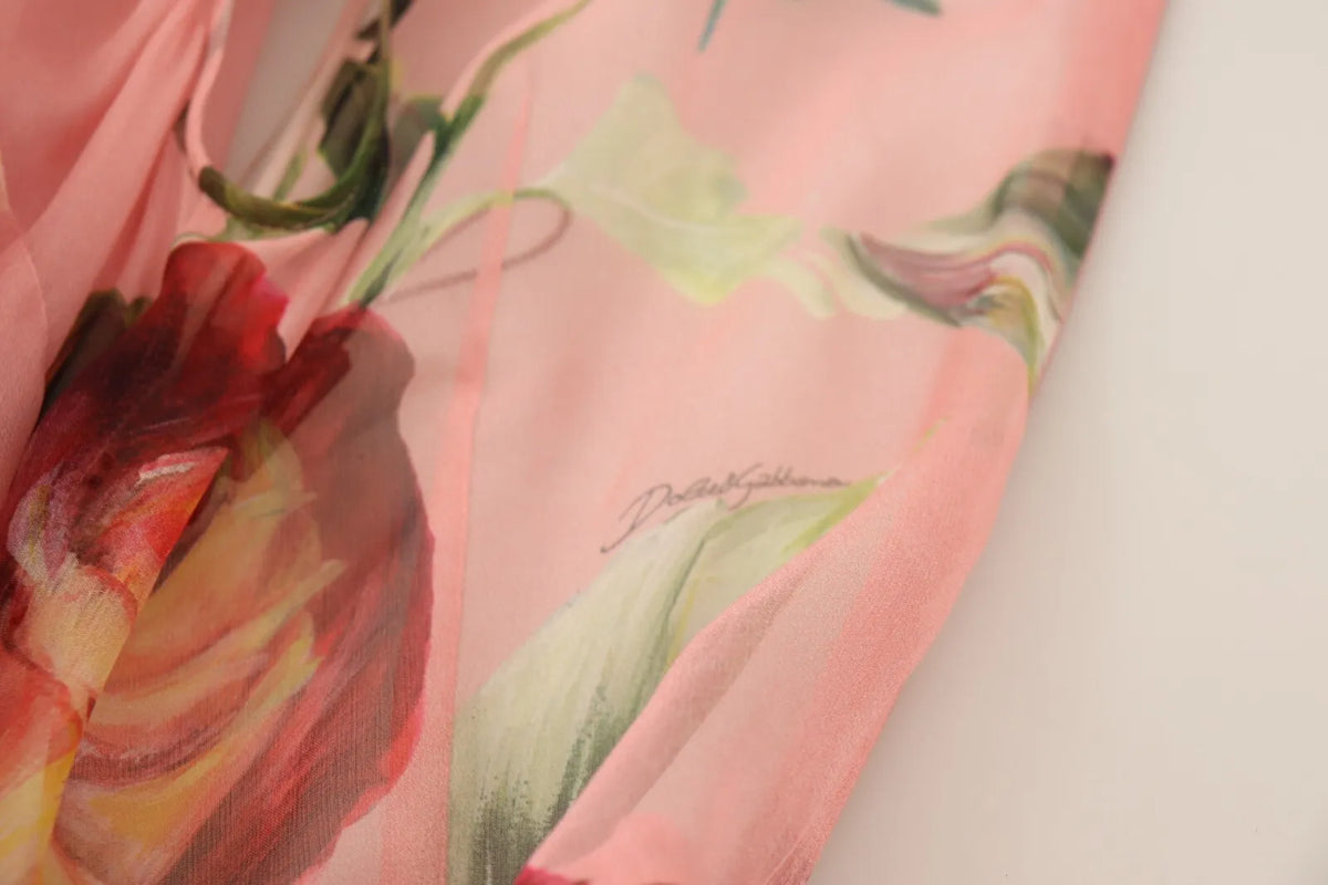 Robe Maxi Florale en Soie Rose Dolce & Gabbana