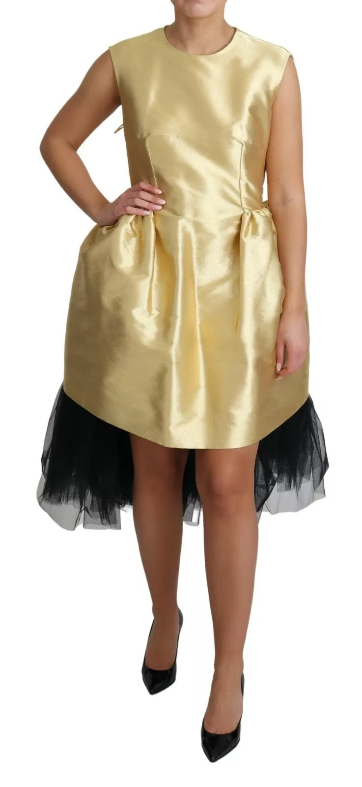 Dolce & Gabbana Gold Sleeveless A-line Tulle Dress