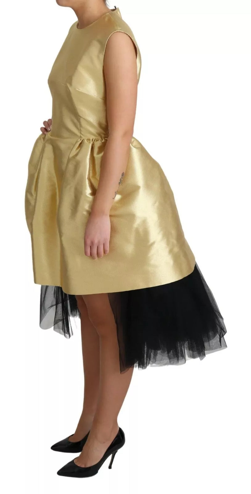 Dolce & Gabbana Gold Sleeveless A-line Tulle Dress