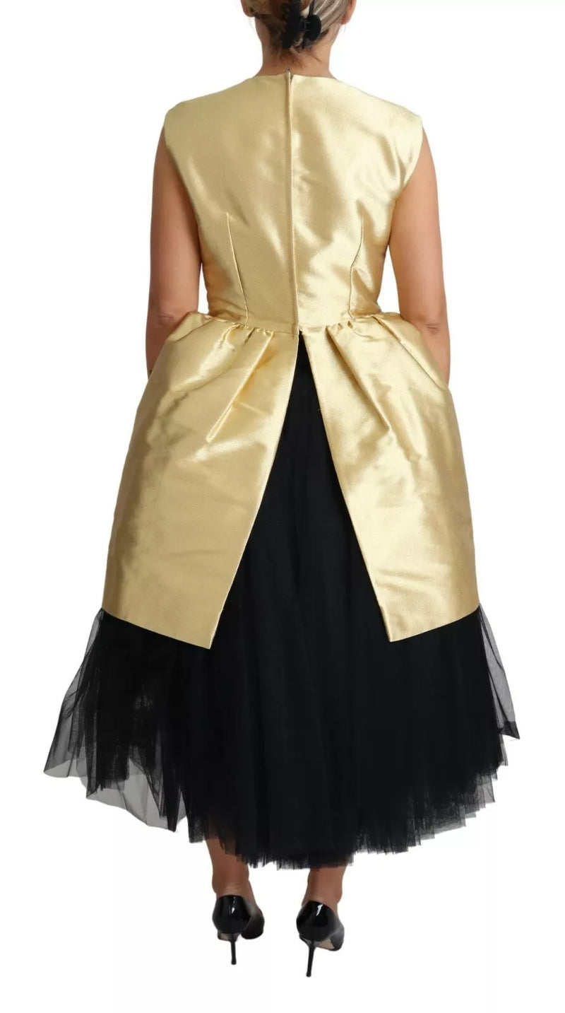 Dolce & Gabbana Gold Sleeveless A-line Tulle Dress