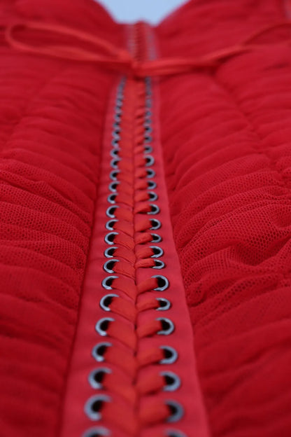 Dolce & Gabbana Red Mesh Trim Bodycon Sheath Midi Dress