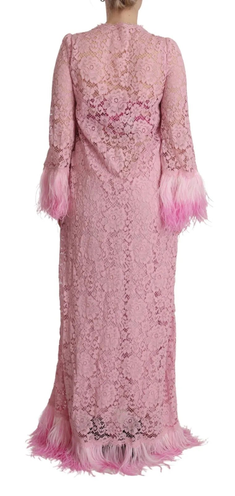 Robe Longue en Dentelle Lilas avec Plumes Dolce & Gabbana