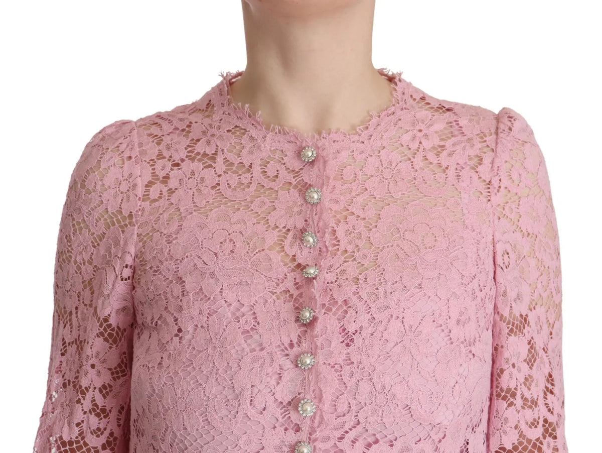Robe Longue en Dentelle Lilas avec Plumes Dolce & Gabbana