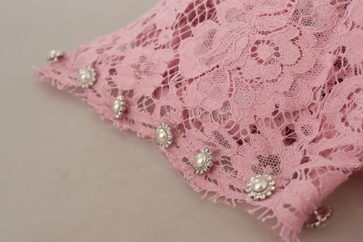 Robe Longue en Dentelle Lilas avec Plumes Dolce & Gabbana