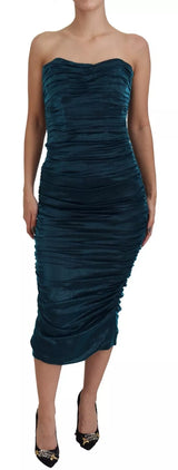 Dolce & Gabbana Robe Fendue Sans Manches en Satin Bleu