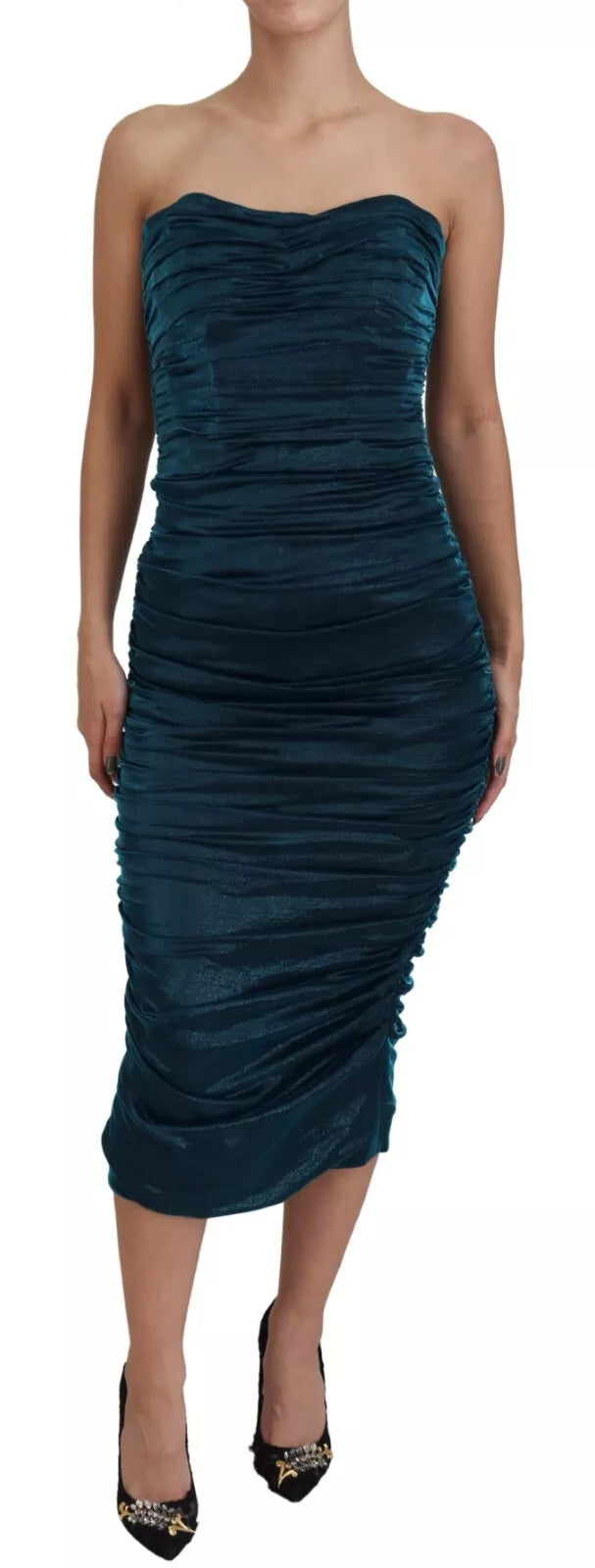 Dolce & Gabbana Robe Fendue Sans Manches en Satin Bleu