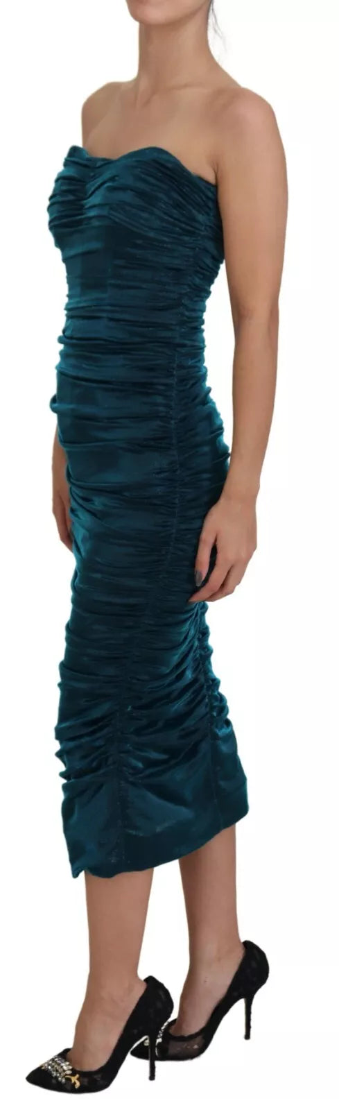 Dolce & Gabbana Robe Fendue Sans Manches en Satin Bleu