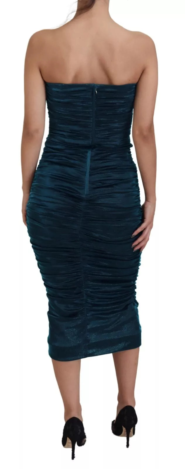 Dolce & Gabbana Robe Fendue Sans Manches en Satin Bleu