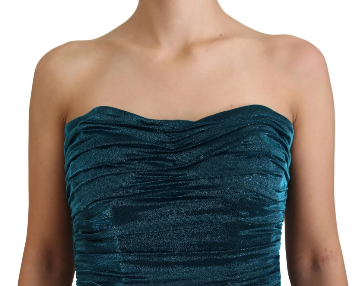 Dolce & Gabbana Robe Fendue Sans Manches en Satin Bleu