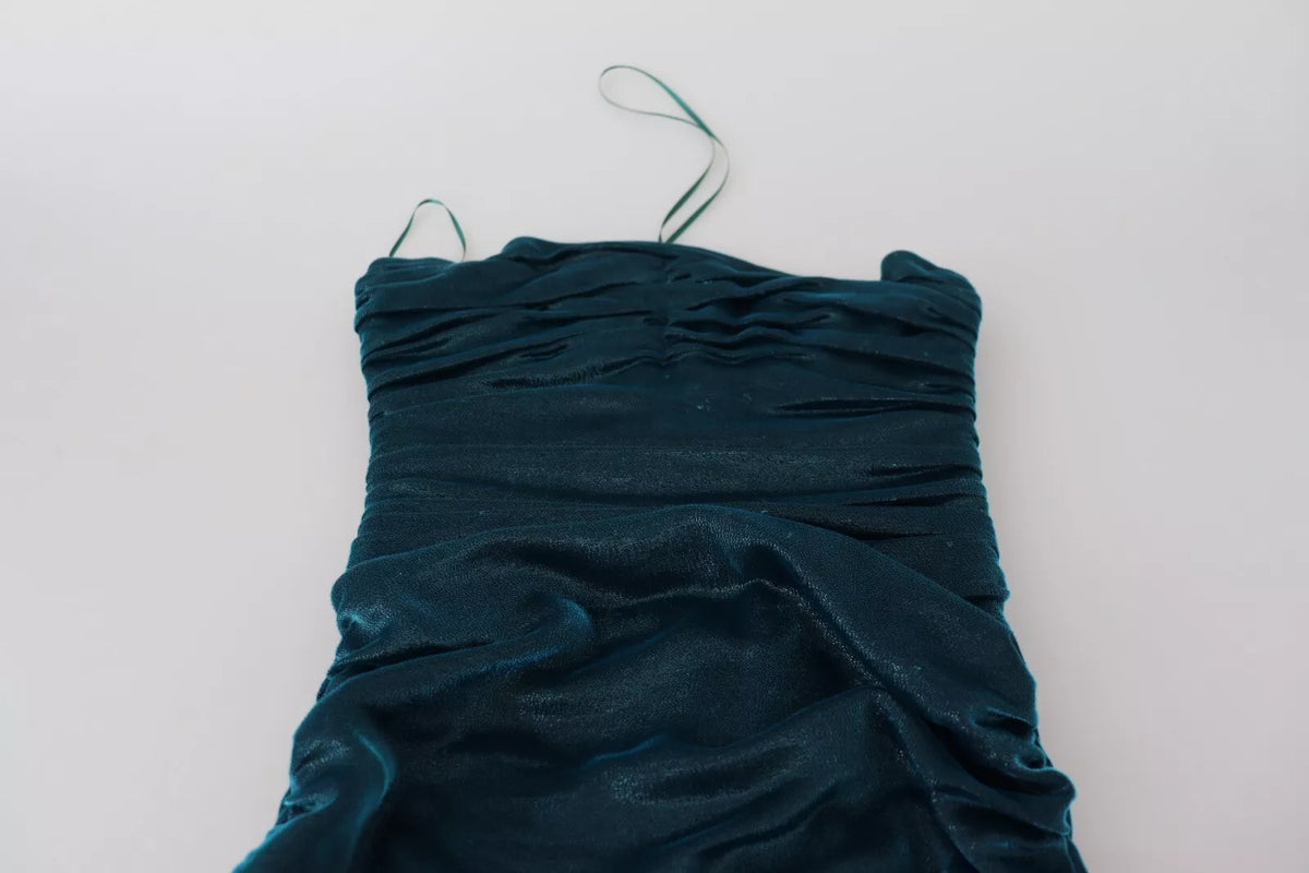 Dolce & Gabbana Robe Fendue Sans Manches en Satin Bleu