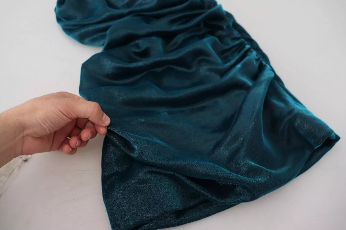 Dolce & Gabbana Robe Fendue Sans Manches en Satin Bleu