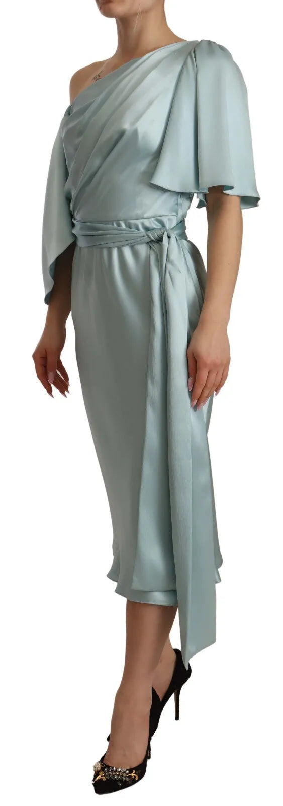 Robe Midi Dolce & Gabbana en Soie Verte à Épaule Dénudée
