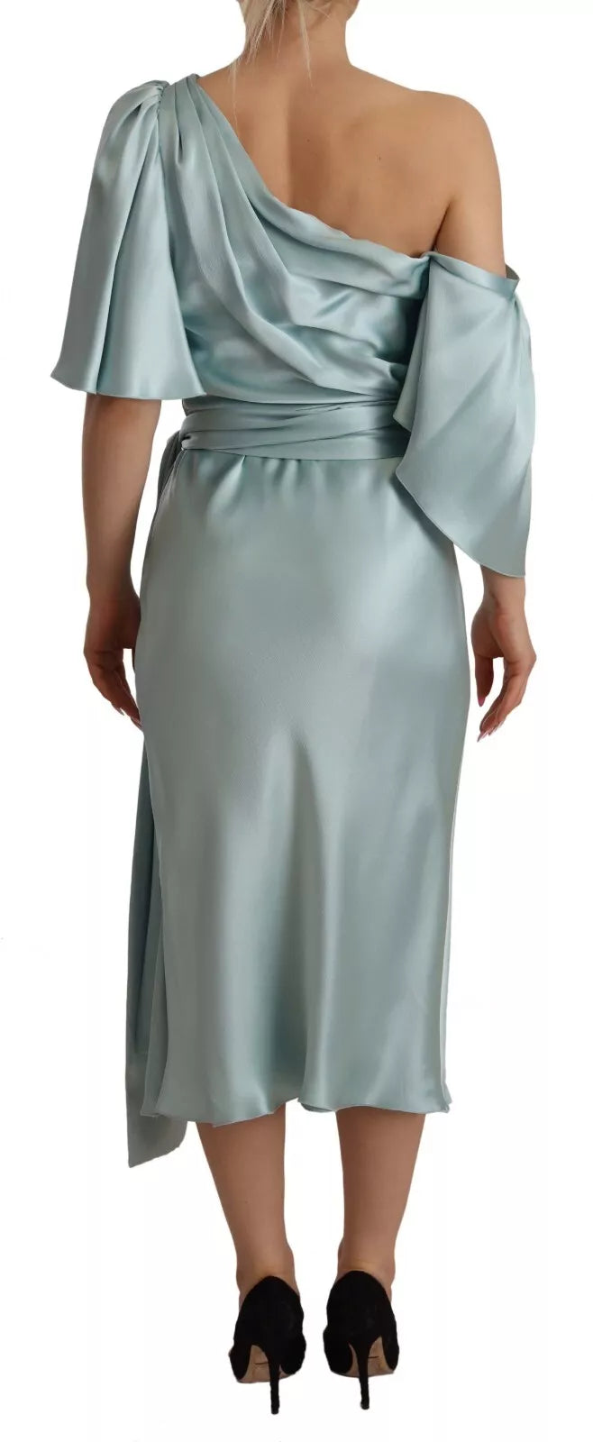 Robe Midi Dolce & Gabbana en Soie Verte à Épaule Dénudée