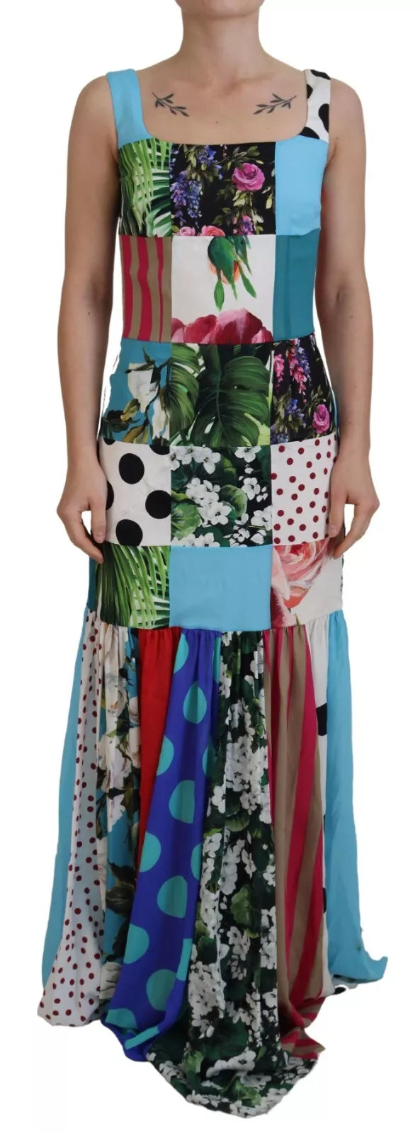 Robe Maxi Sheath Patchwork Multicolore en Soie Dolce & Gabbana