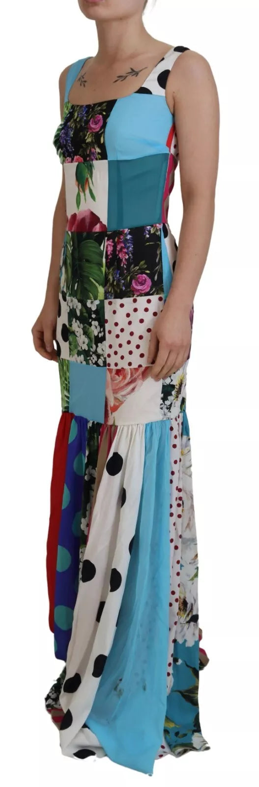 Robe Maxi Sheath Patchwork Multicolore en Soie Dolce & Gabbana