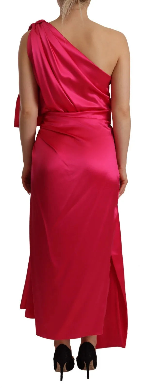 Robe Midi Fittée à Épaule Dénudée en Soie Fuchsia Dolce & Gabbana