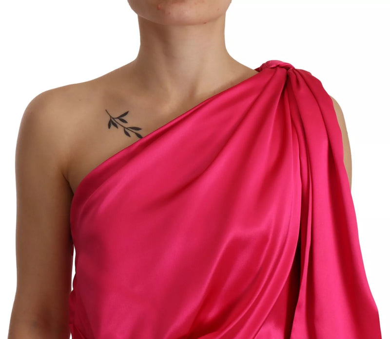Robe Midi Fittée à Épaule Dénudée en Soie Fuchsia Dolce & Gabbana