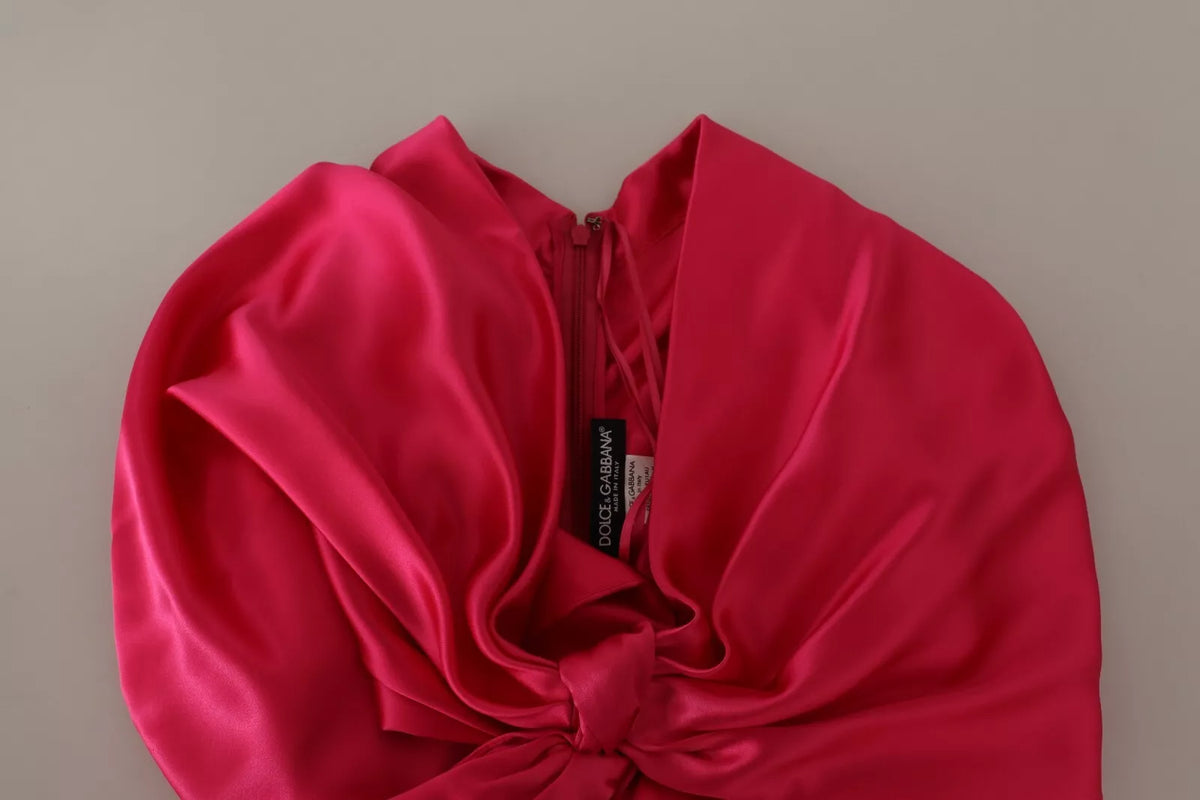 Robe Midi Fittée à Épaule Dénudée en Soie Fuchsia Dolce & Gabbana