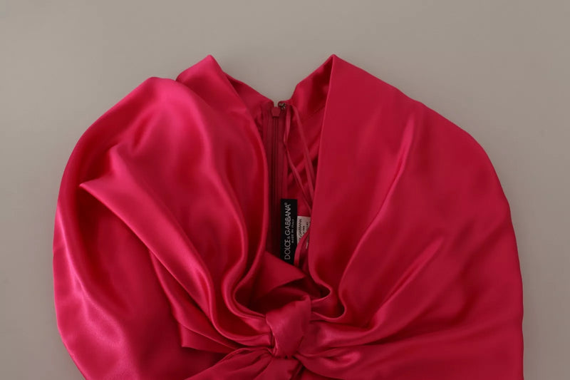 Robe Midi Fittée à Épaule Dénudée en Soie Fuchsia Dolce & Gabbana