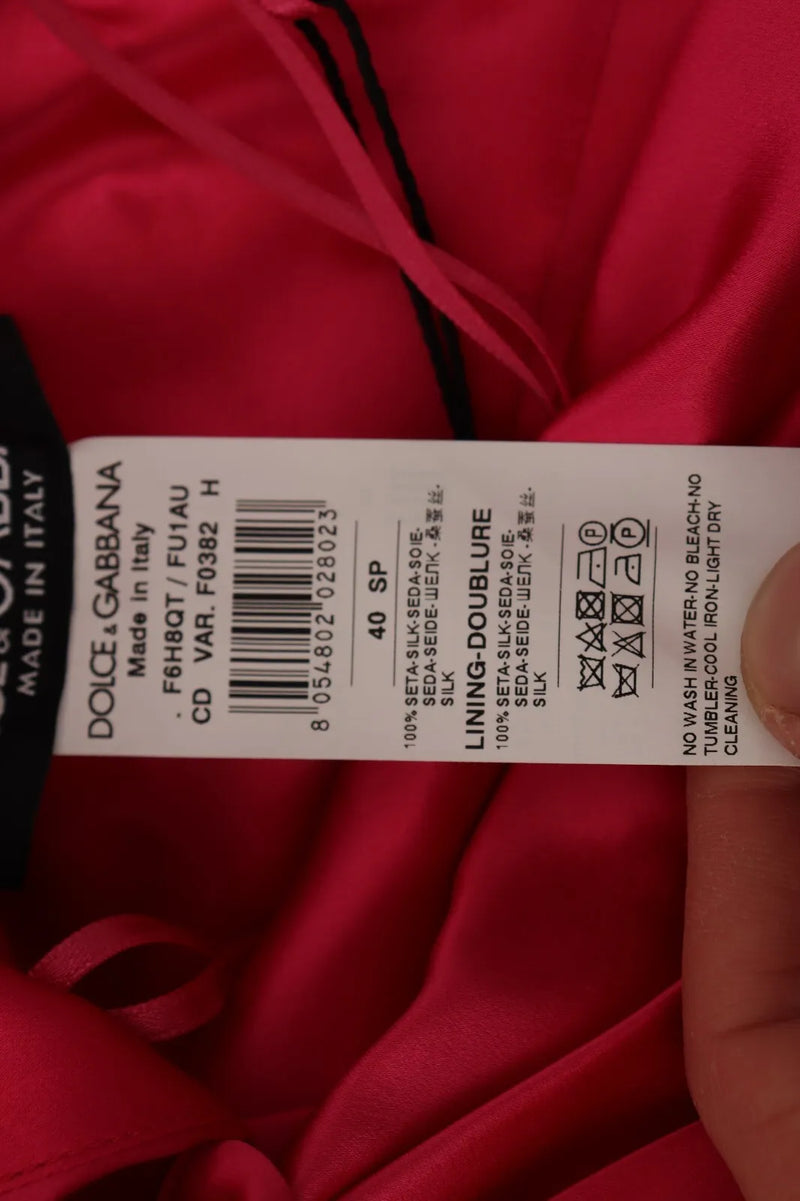 Robe Midi Fittée à Épaule Dénudée en Soie Fuchsia Dolce & Gabbana