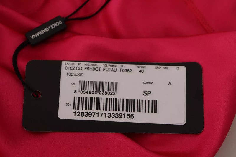 Robe Midi Fittée à Épaule Dénudée en Soie Fuchsia Dolce & Gabbana