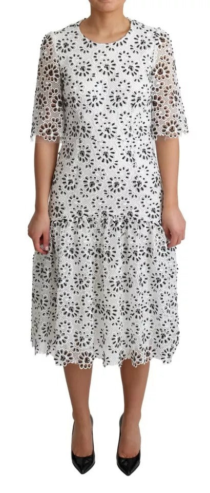 Robe Midi A-line Dolce & Gabbana Blanche avec Découpe Élégante