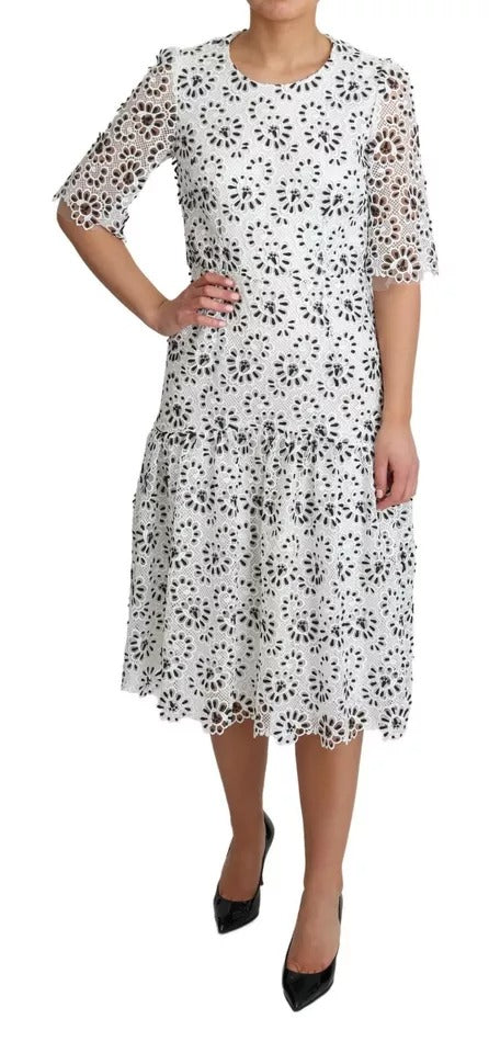 Robe Midi A-line Dolce & Gabbana Blanche avec Découpe Élégante